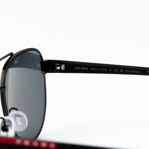 NEW Prada Linea Rossa PS54TS 1AB5Z1 Black Polarized Grey Pilot Unisex Sunglasses - Picture 11 of 12